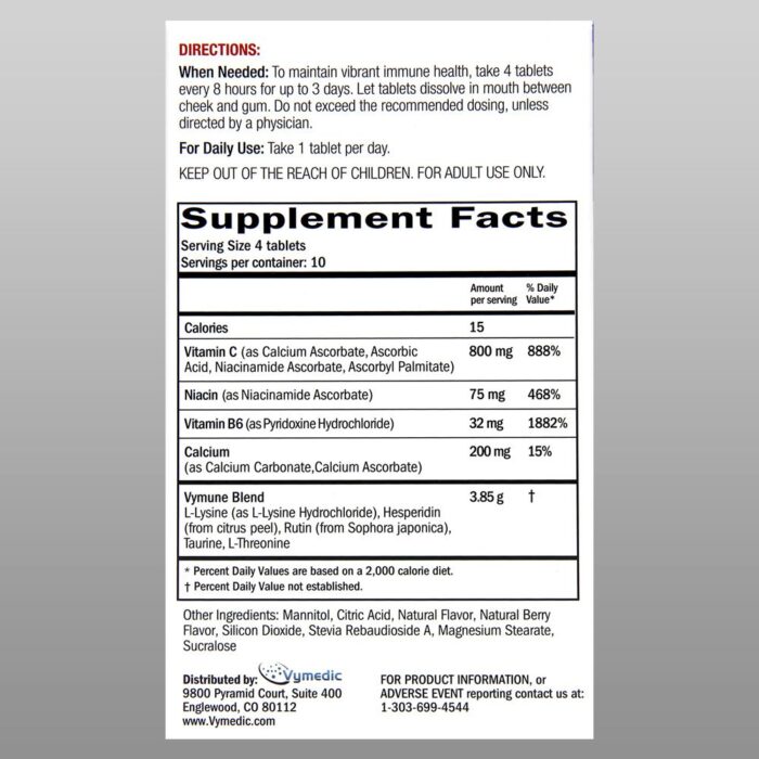 Vymune supplement label