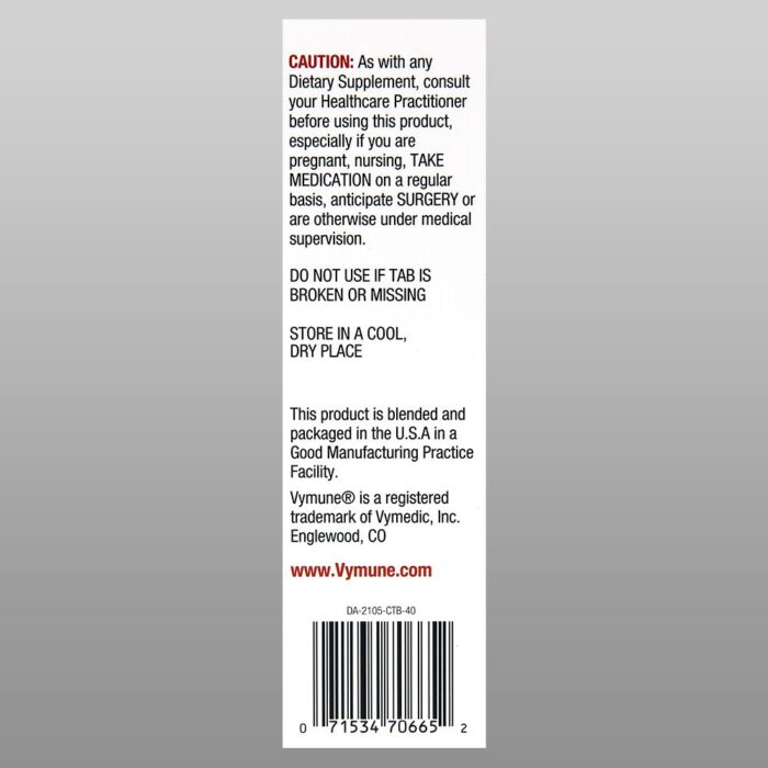 Vymune side label with UPC code