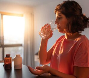woman taking supplements at home